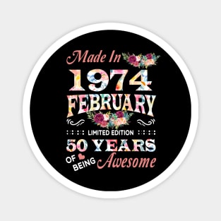 February Flower Made In 1974 50 Years Of Being Awesome Magnet